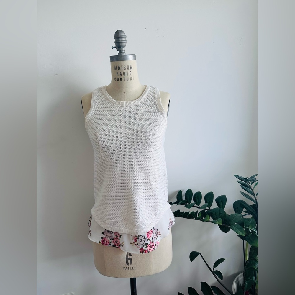 White Knit Sweater Tank-top with floral details